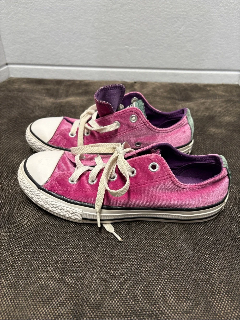 Converse Kids All Star Low K Double Tongue Pink Raspberry Velvet Shoes 658198F